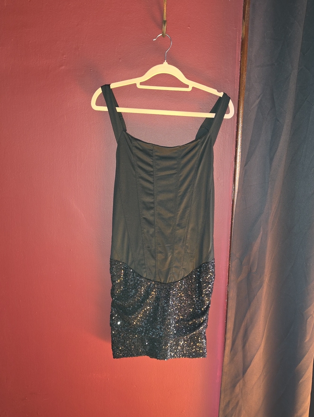 Black Sequin Mini Dress with Structured Bodice And Corset Lace Up Back